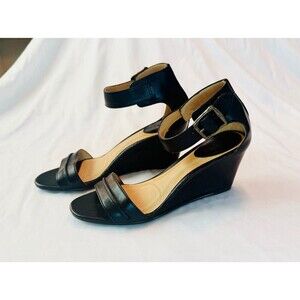 New Black leather Frye wedge sandals